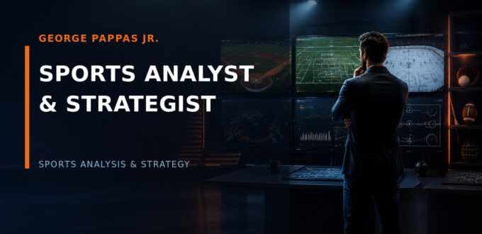 George Pappas Jr reviewing sports statistics and game strategy